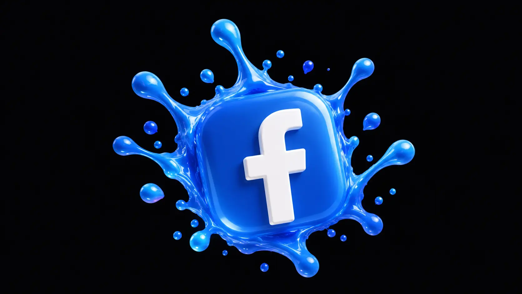 3D Facebook logo with blue splash effect
