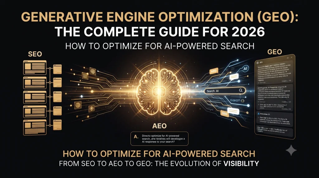 GEO guide showing SEO, AEO, and AI-powered search.